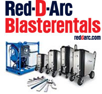 Red-D-Arc Blasterentials logo and images of various blasting machines