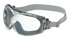 A pair of Honeywell Uvex Safety Goggles against white.