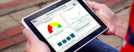 An Airgas client scanning their DWEA Dashboard on a tablet