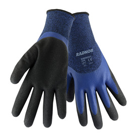 RADNOR® Large Blue And Black 15 Gauge Polyester 7 Gauge Acrylic Terry Lined Cold Weather Gloves With Double Dipped Latex 3/4 Coating