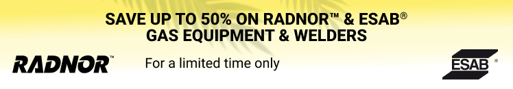 RADNOR. ESAB. SAVE UP TO 50% ON GAS EQUIPMENT.