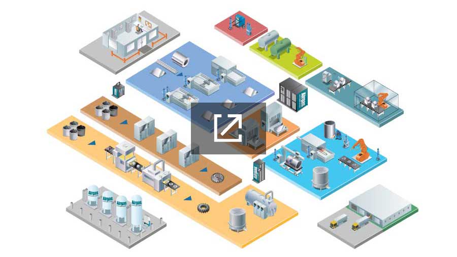 Isometric illustration of a metal fabrication shop.