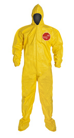 DuPont™ X-Large Yellow Tychem® 2000, 10 mil Chemical Protective Coveralls With Hood, Elastic Wrists And Attached Socks