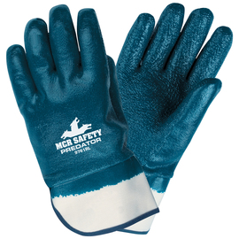 MCR Safety® X-Large Predator® Blue Premium Rough Nitrile Full Dip Coating Work Gloves With Natural Jersey Liner And Safety Cuff